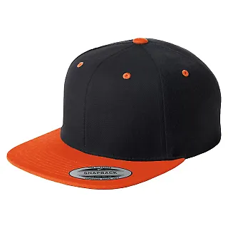 Sport Tek STC19 Sport-Tek® Flat Bill Snapback Cap in Black/orange front view