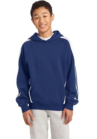 Sport Tek YST265 Sport-Tek® Youth Sleeve Stripe P in Tr royal/white front view