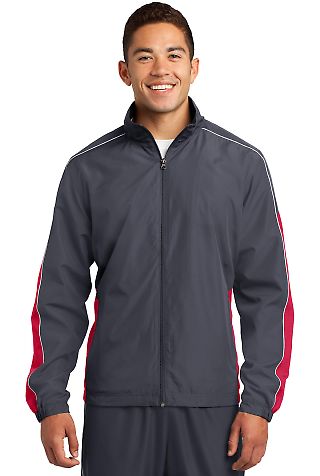 Sport Tek JST61 Sport-Tek Piped Colorblock Wind Ja in Grph gry/trred front view