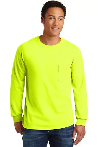 2410 Gildan 6.1 oz. Ultra Cotton® Long-Sleeve Poc in Safety green front view