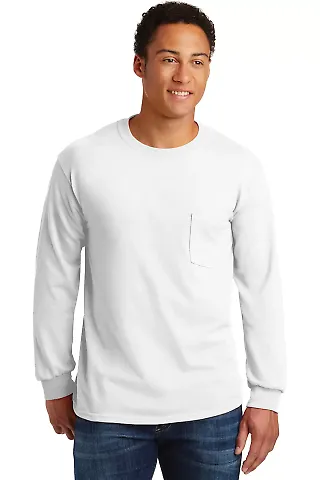 2410 Gildan 6.1 oz. Ultra Cotton® Long-Sleeve Poc in White front view