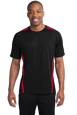Sport Tek ST351 Sport-Tek Colorblock PosiCharge Co in Black/tr red front view