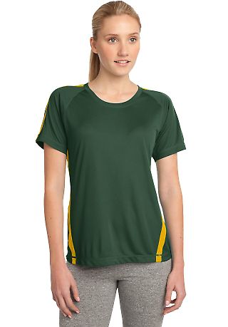 Sport Tek LST351 Sport-Tek Ladies Colorblock PosiC in For grn/gold front view