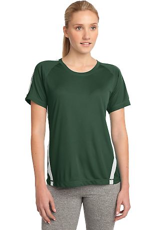 Sport Tek LST351 Sport-Tek Ladies Colorblock PosiC in For grn/white front view