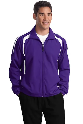 Sport Tek TJST60 Sport-Tek Tall Colorblock Raglan Purple/White front view