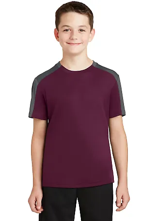 Sport Tek YST354 Sport-Tek Youth PosiCharge Compet Maroon/Iron Gy front view
