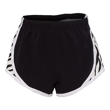 Boxercraft P62Y Girls' Velocity Running Shorts in Black/ white/ zebra front view
