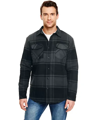 Burnside 8610 Quilted Flannel Jacket in Black plaid front view