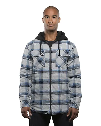 Burnside 8620 Quilted Flannel Full-Zip Hooded Jack in Grey/ blue front view