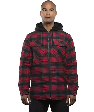 Burnside 8620 Quilted Flannel Full-Zip Hooded Jack in Red front view