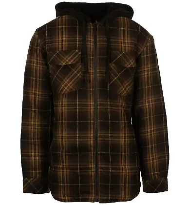 Burnside 8620 Quilted Flannel Full-Zip Hooded Jack in Brown/ black front view