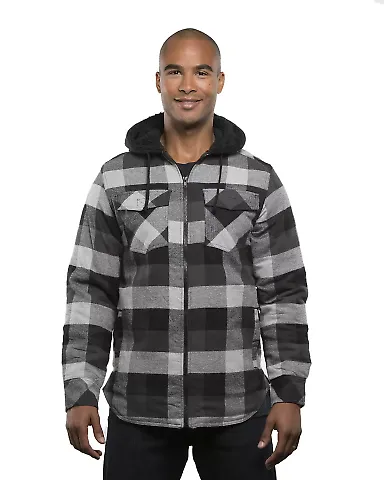 Burnside 8620 Quilted Flannel Full-Zip Hooded Jack in Black/ grey front view