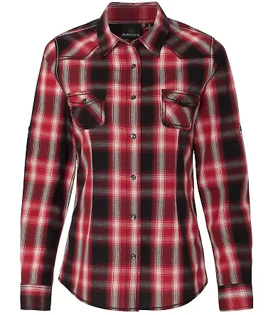 Burnside 5206 Women's Convertible Sleeve Flannel W Red/ Black front view