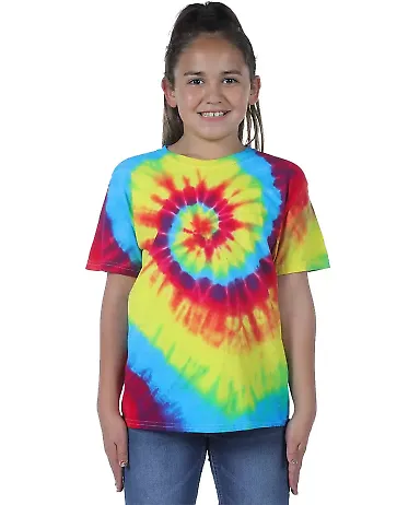 Dyenomite 20BTI Youth Tide Tie Dye T-Shirt in Rainbow tide front view