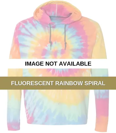 Dyenomite 430VR Tie-Dyed Hooded Pullover T-Shirt Fluorescent Rainbow Spiral front view