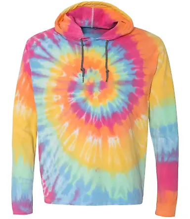 Dyenomite 430VR Tie-Dyed Hooded Pullover T-Shirt in Aerial spiral front view