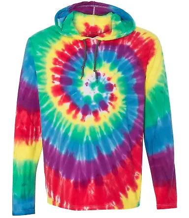 Dyenomite 430VR Tie-Dyed Hooded Pullover T-Shirt in Classic rainbow spiral front view