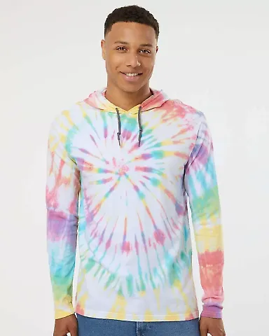 Dyenomite 430VR Tie-Dyed Hooded Pullover T-Shirt in Prism front view