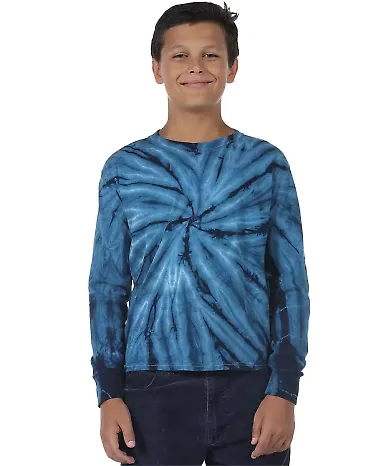Dyenomite 24BCY Youth Cyclone Tie Dye Long Sleeve  in Navy front view
