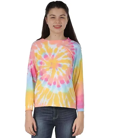 Dyenomite 24BMS Youth Spiral Tie Dye Long Sleeve in Aerial spiral front view