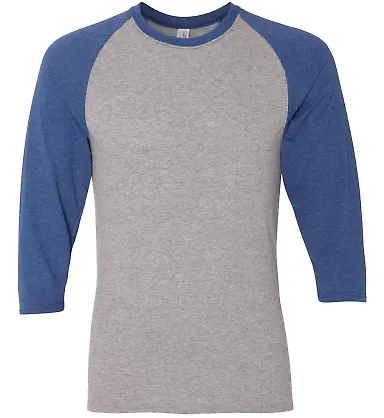 Jerzees 601RR Dri-Power Active Triblend Baseball R Oxford/ True Blue Heather front view