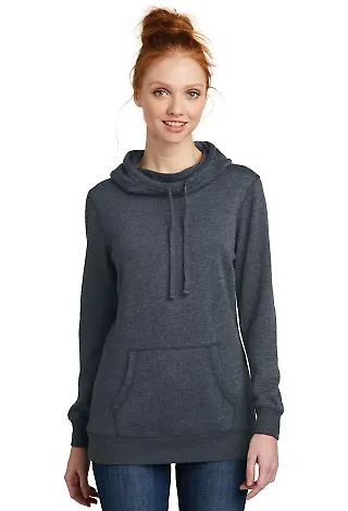 DM493 District Made Ladies Lightweight Fleece Hood Hthrd Navy front view