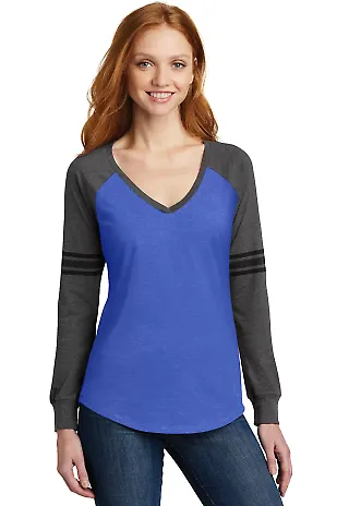 DM477 District Made Ladies Game Long Sleeve V-Neck He Tr Roy/H Ch front view
