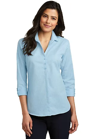 242 LW643 Port Authority Ladies 3/4-Sleeve Micro T Herit Blue/Roy front view
