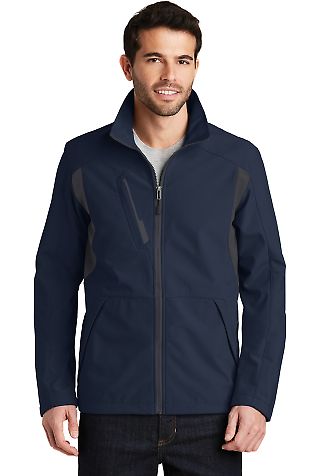 242 J336 Port Authority Back-Block Soft Shell Jack in Dr bl nvy/b gy front view