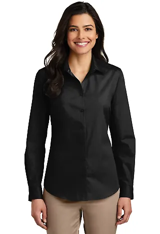 242 LW100 Port Authority Ladies Long Sleeve Carefr Deep Black front view