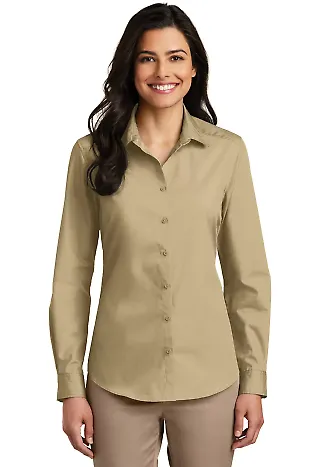 242 LW100 Port Authority Ladies Long Sleeve Carefr Wheat front view