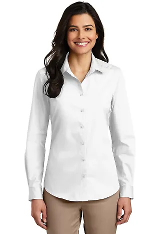 242 LW100 Port Authority Ladies Long Sleeve Carefr White front view
