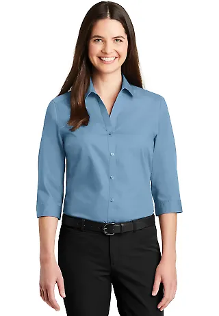 242 LW102 Port Authority Ladies 3/4-Sleeve Carefre Carolina Blue front view