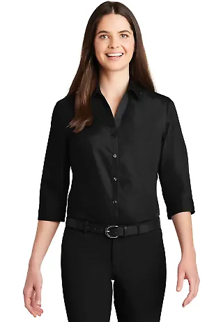 242 LW102 Port Authority Ladies 3/4-Sleeve Carefre Deep Black front view