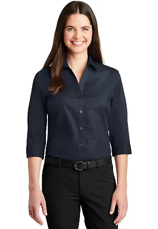 242 LW102 Port Authority Ladies 3/4-Sleeve Carefre River Blue Nvy front view