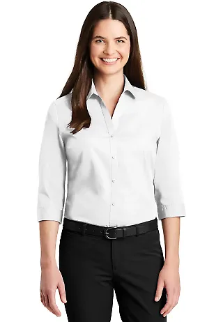 242 LW102 Port Authority Ladies 3/4-Sleeve Carefre White front view