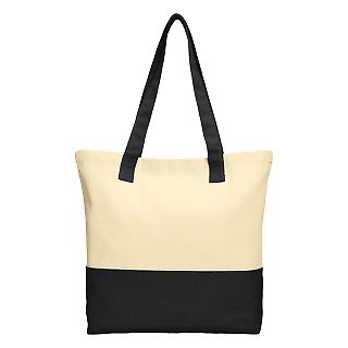242 BG414 Port Authority Colorblock Cotton Tote in Nat/black front view