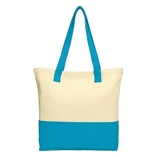 242 BG414 Port Authority Colorblock Cotton Tote Nat/Turquoise front view