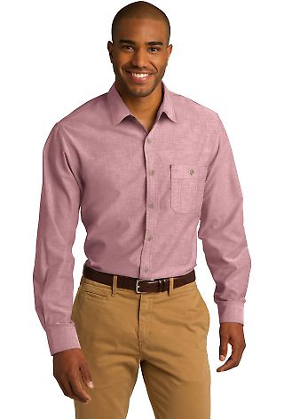 242 S653 CLOSEOUT Port Authority Chambray Shirt in Barn red front view