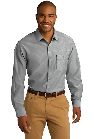 242 S653 CLOSEOUT Port Authority Chambray Shirt Charcoal Grey front view
