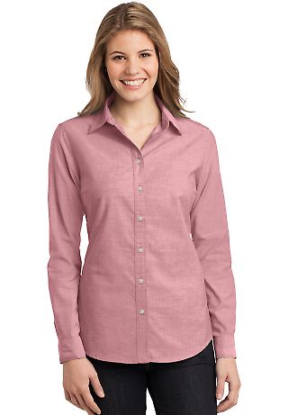 242 L653 CLOSEOUT Port Authority Ladies Chambray S in Barn red front view