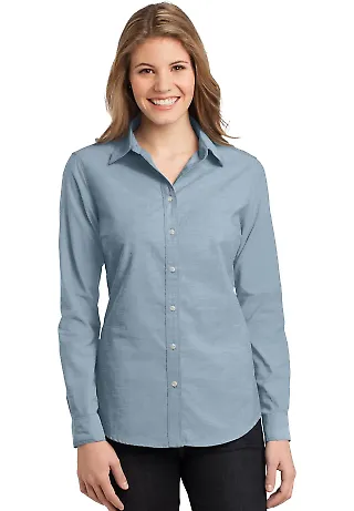 242 L653 CLOSEOUT Port Authority Ladies Chambray S Chambray Blue front view