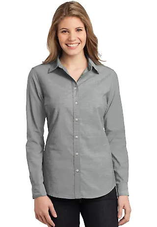 242 L653 CLOSEOUT Port Authority Ladies Chambray S Charcoal Grey front view