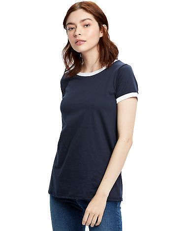 US Blanks US609 Women's Classic Ringer Tee in Navy/ white front view