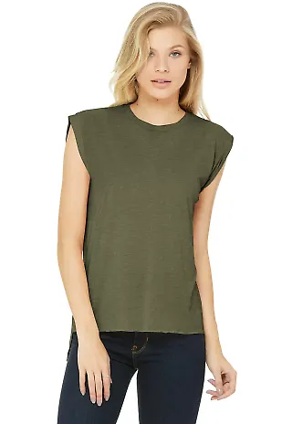 Bella Canvas 8804 Women's Flowy Muscle Tank with R HEATHER OLIVE front view