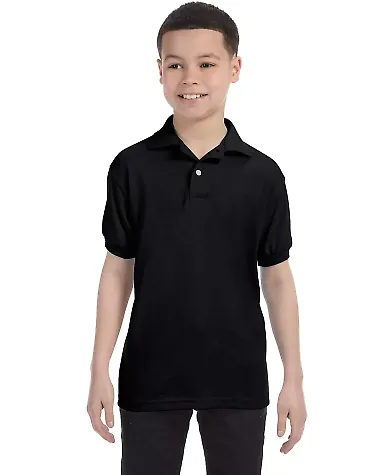 52 054Y Youth Ecosmart Jersey Polo Sport Shirt Black front view