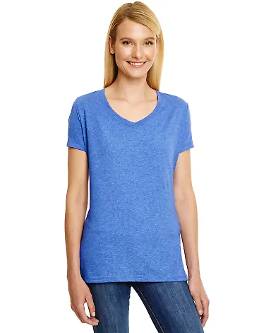 Hanes 42VT Women's V-Neck Triblend Tee with Fresh  Royal Triblend front view