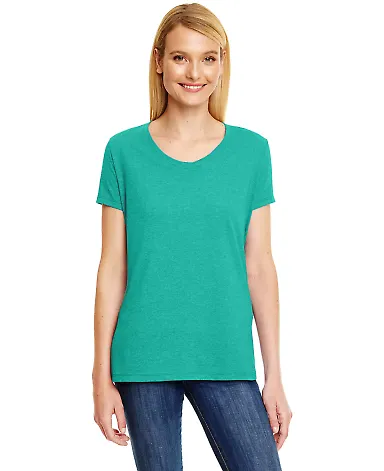 Hanes 42VT Women's V-Neck Triblend Tee with Fresh  Breezy Green Triblend front view