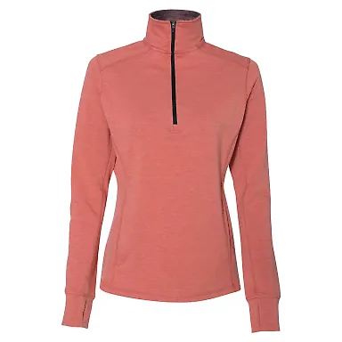 197 8433 Omega Stretch Terry Women's Quarter-Zip P in Hot coral triblend front view