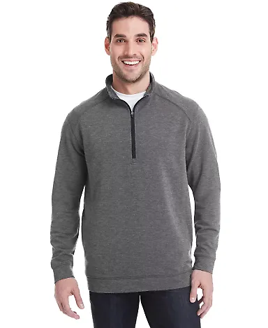 197 8434 Omega Stretch Terry Quarter-Zip Pullover in Charcoal triblend front view